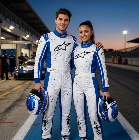Custom Blue &amp; White Go-Kart Racing Suit – Professional Lightweight Motorsport Racewear