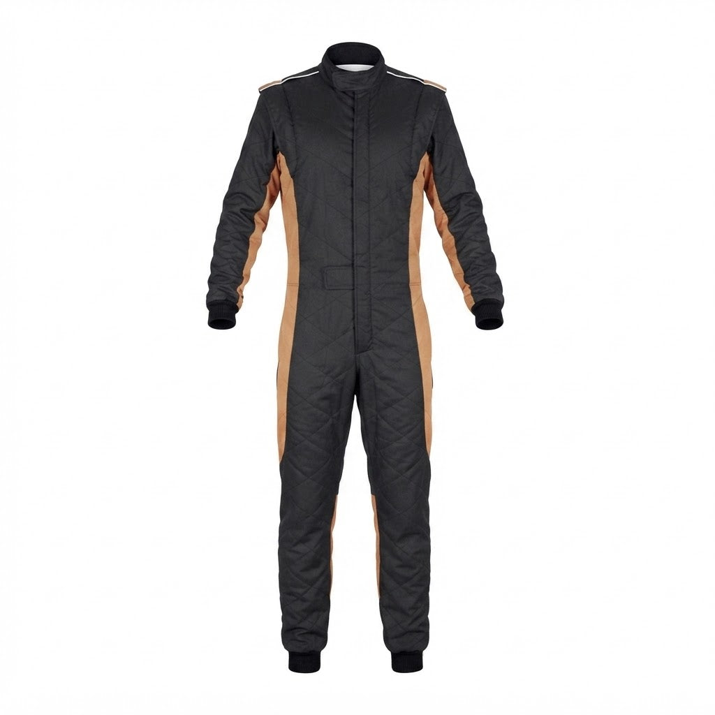 Apex Quilted Canvas Custom Karting Race Suit - Black/Tan
