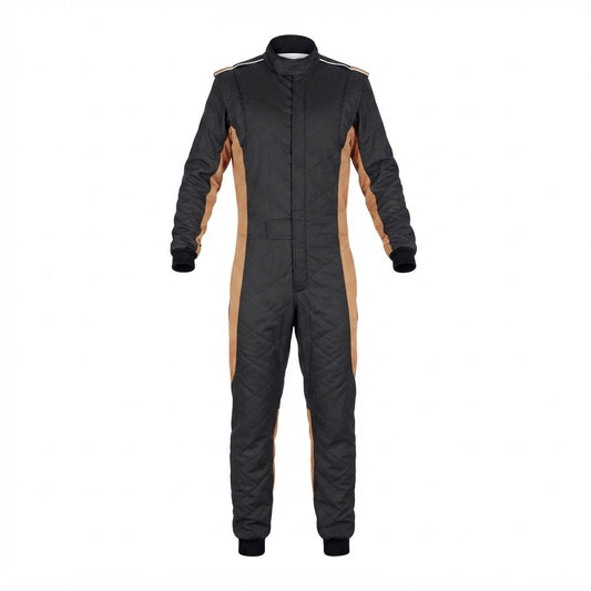 Apex Quilted Canvas Custom Karting Race Suit - Black/Tan