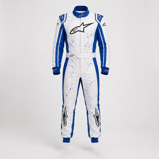 Custom Blue &amp; White Go-Kart Racing Suit – Professional Lightweight Motorsport Racewear