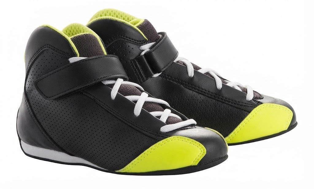Professional High-Top Kart Racing Boots – Lightweight Track Footwear with Neon Yellow Accents