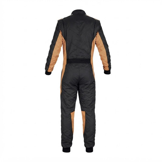 Apex Quilted Canvas Custom Karting Race Suit - Black/Tan