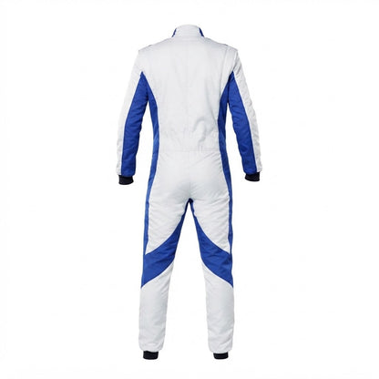 Customizable White and Blue Racing Suit for Drivers