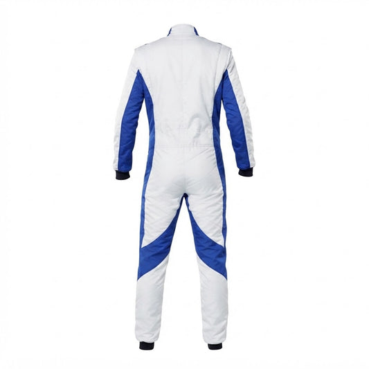Customizable White and Blue Racing Suit for Drivers