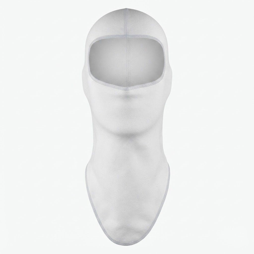 Professional White Fireproof Racing Balaclava – FIA Approved, Brand-Free Design
