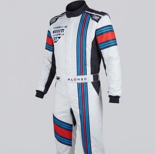 F1 Martini Alonso Go Kart racing suit FIA approved, Custom made Jumpsuit