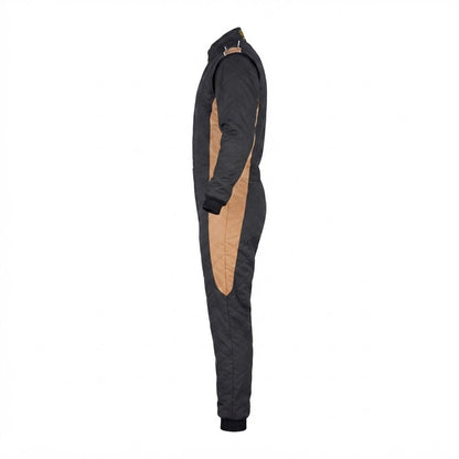Apex Quilted Canvas Custom Karting Race Suit - Black/Tan