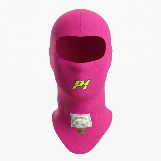 P1 Pink Professional Racing Balaclava / Karting Open Face Head Sock with FIA Homologation Tag