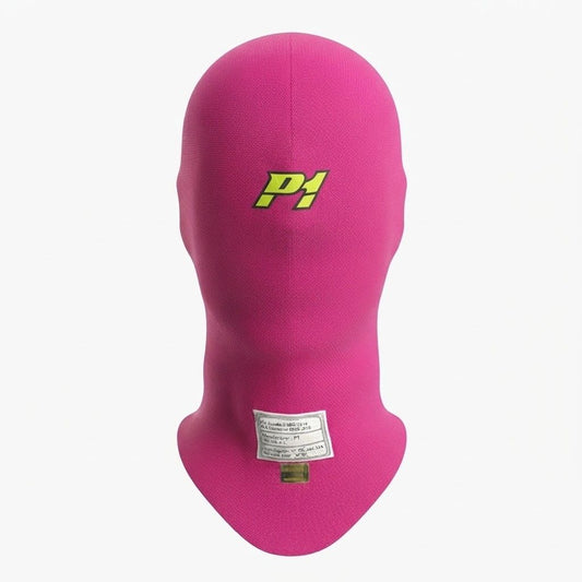 P1 Pink Professional Racing Balaclava / Karting Open Face Head Sock with FIA Homologation Tag