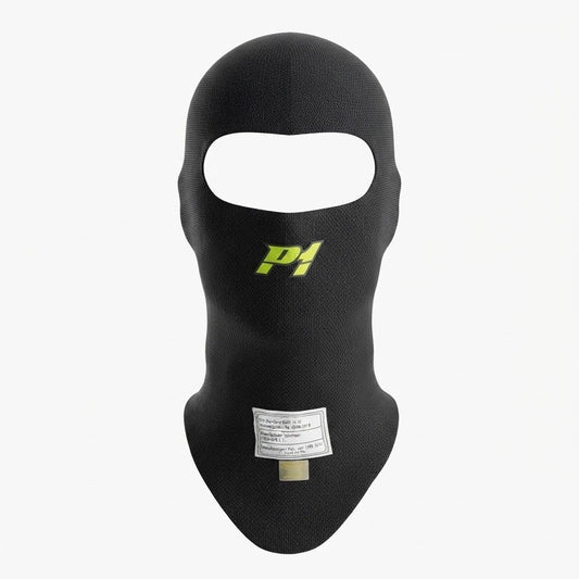 P1 Professional Black Racing Balaclava / Karting Open Face Head Sock with Homologation Tag