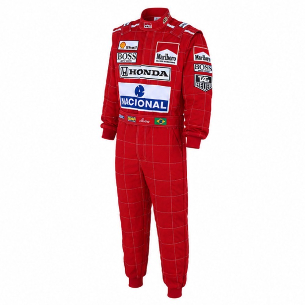 Ayrton Senna Racing Suit | Red Motorsport Karting Suit | Professional Go-Kart & Racing Jumpsuit
